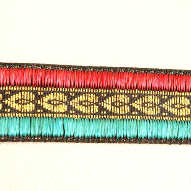 Green, Gold And Maroon Silk Thread Embroidery One Yard Lace Trim 25mm Wide